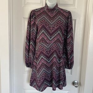 Live To Be Spoiled Chevron Print Boho Long Sleeve Dress Women’s Size S